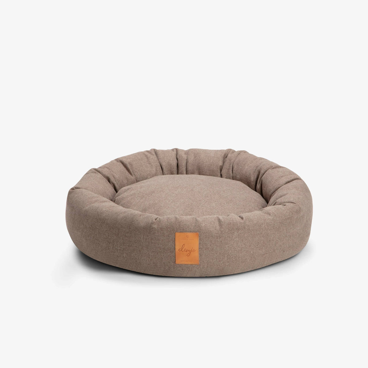 Round Donut Dog Bed | True Taupe | Leather Details & Washable Cover