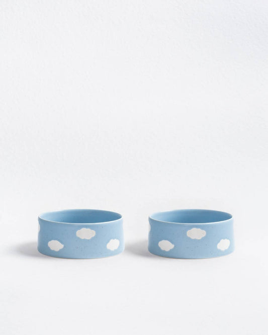 Cloud Pet Bowl 16.5cm Set of 2 – Satin Blue | Stoneware Dog Bowls