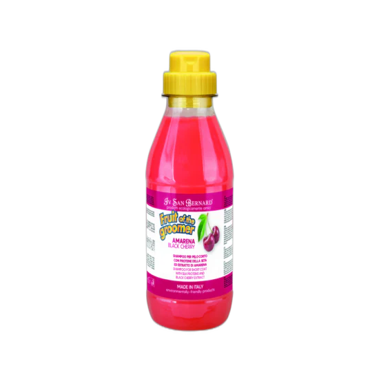Bottle of San Bernard Fruit of the Groopers Amarena Black Cherry flavor on a white background