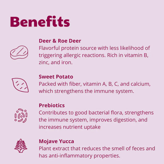 List of benefits with icons and text on a pink background