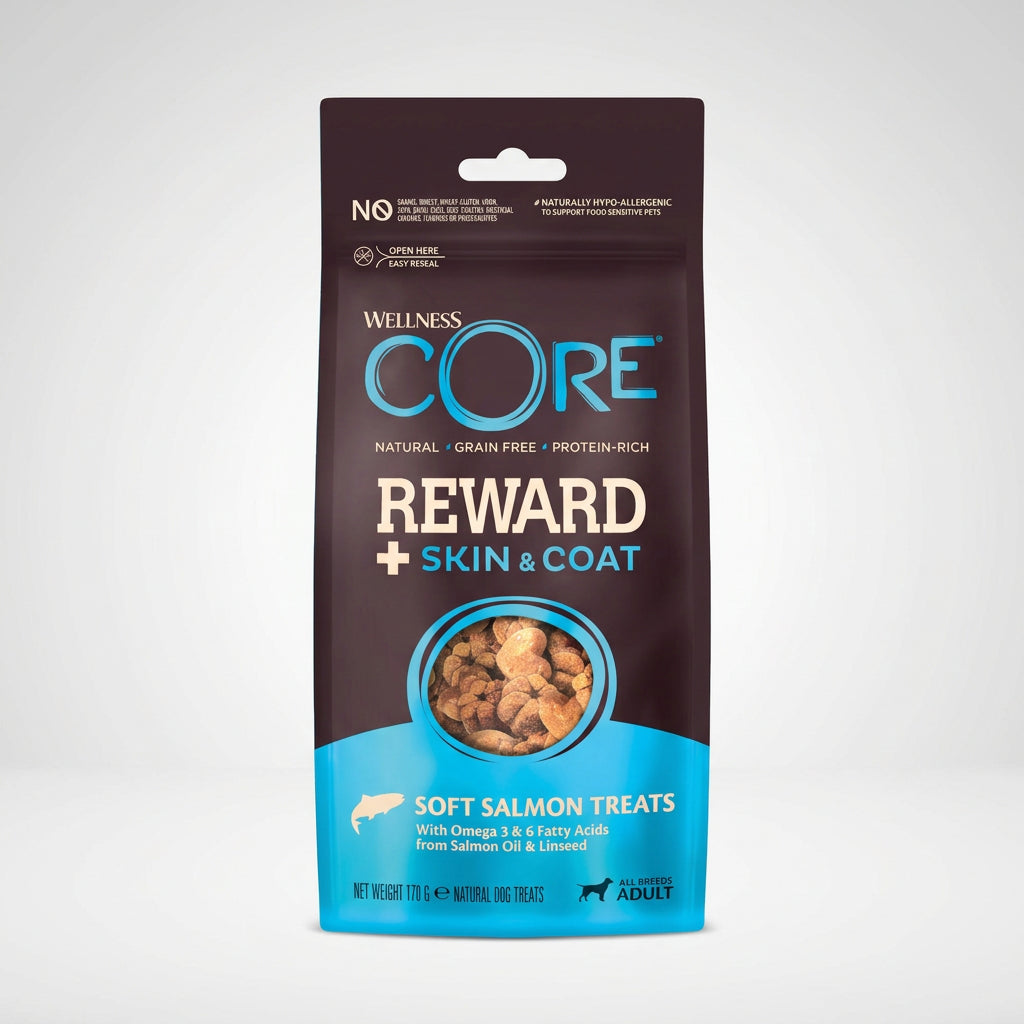 Wellness Core Reward + Skin & Coat soft salmon treats packaging