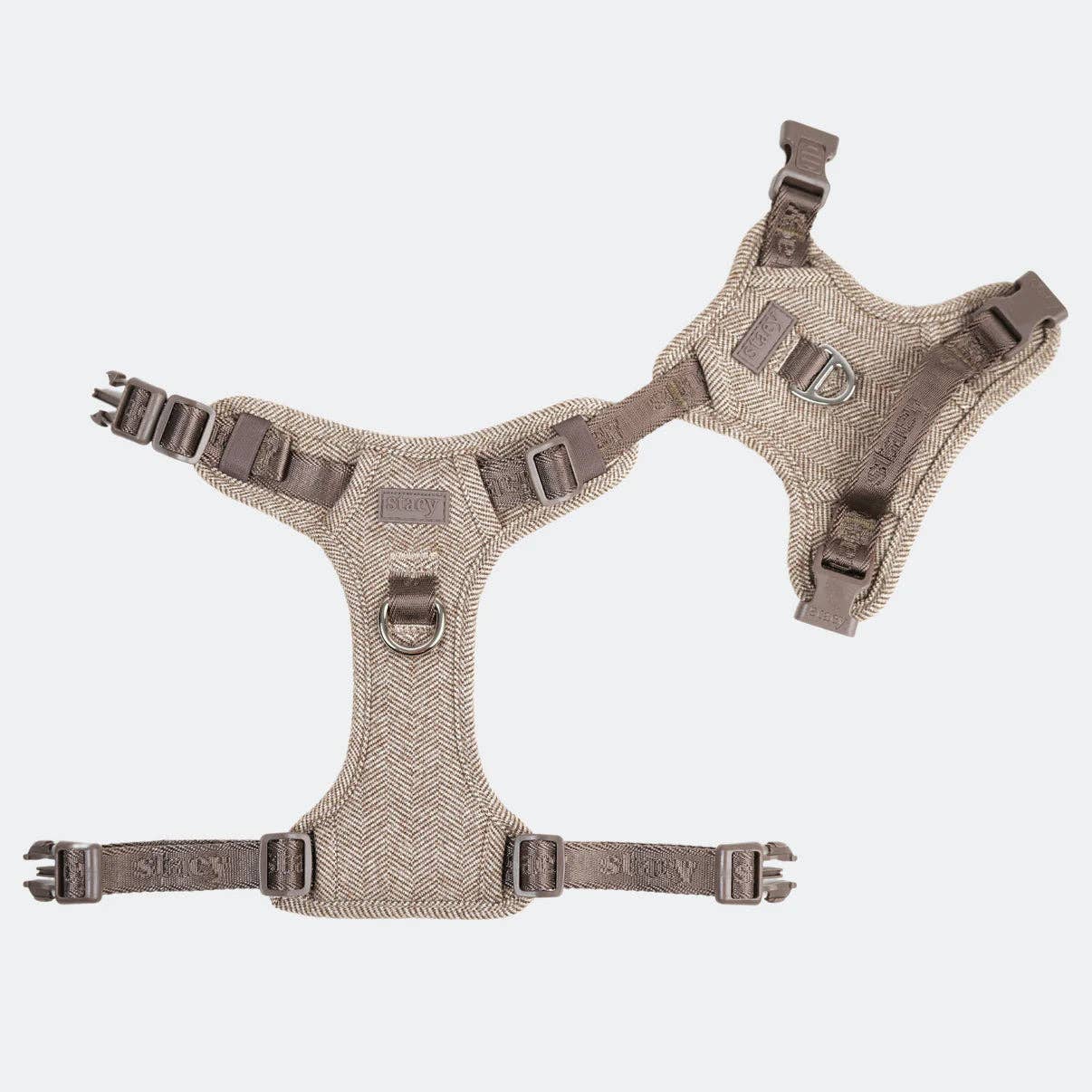 Dog harness with multiple straps on a white background