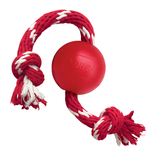 KONG Ball with Rope – Durable Fetch & Tug Dog Toy