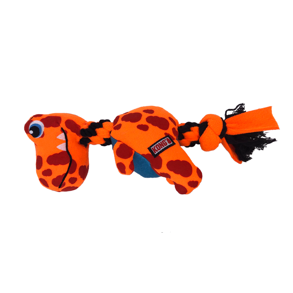 KONG Signature Dyno Orange – Durable Dino Tug & Squeaky Dog Toy