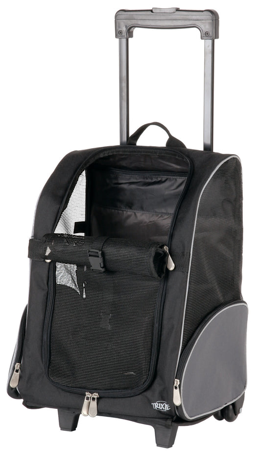 Pet Trolley Backpack – Dog & Cat Carrier (Black/Grey)