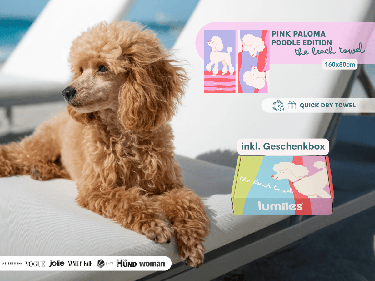 Hurtigtørrende mikrofiberhåndklæde til hund – puddeldesign (160 × 80 cm)