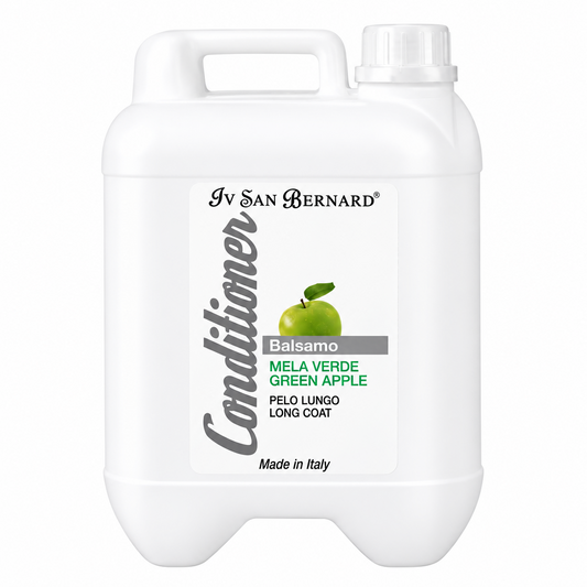 A large white plastic bottle of Iv San Bernard Conditioner in Green Apple scent, featuring a white label with a green apple graphic and text.