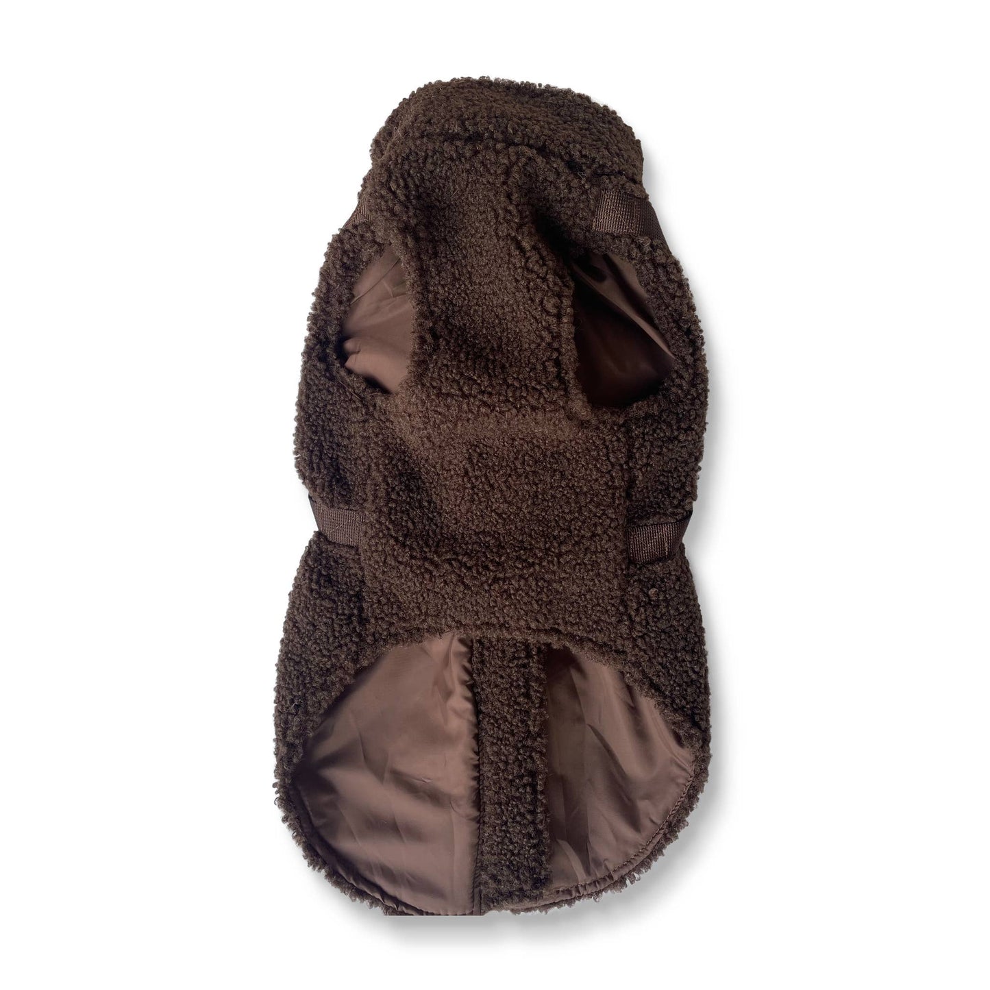 Teddy Dog Coat with Built-In Harness – Espresso