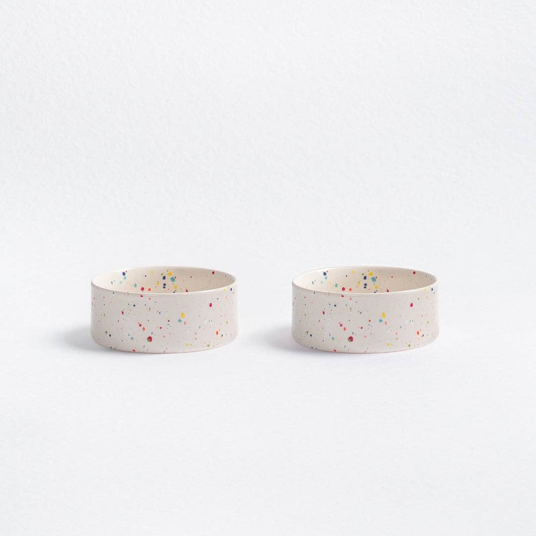 New Party Stoneware Pet Bowl 14cm Set of 2 – White | Designer Dog Bowls