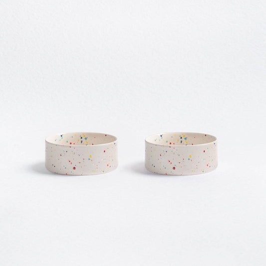 New Party Stoneware Pet Bowl 14cm Set of 2 – White | Designer Dog Bowls