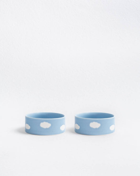 Cloud Stoneware Pet Bowl 14cm Set of 2 – Satin Blue | Designer Dog Bowls
