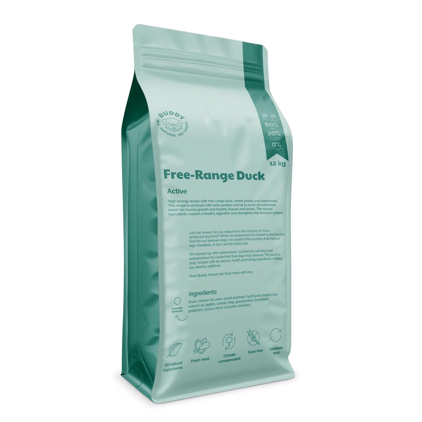Buddy Free-Range Duck Dog Food 12 kg – Grain-Free High-Energy Complete Meal