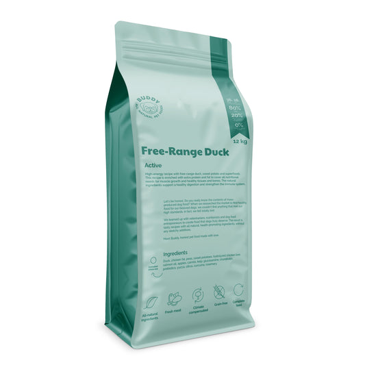 Buddy Free-Range Duck Dog Food 12 kg – Grain-Free High-Energy Complete Meal