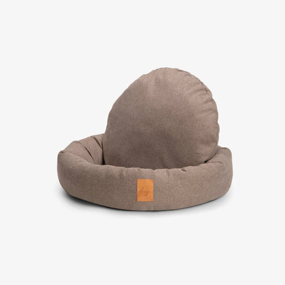 Round Donut Dog Bed | True Taupe | Leather Details & Washable Cover