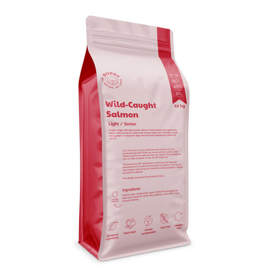 Buddy Wild-Caught Salmon Dog Food 12 kg – Grain-Free for Senior & Low-Activity Dogs