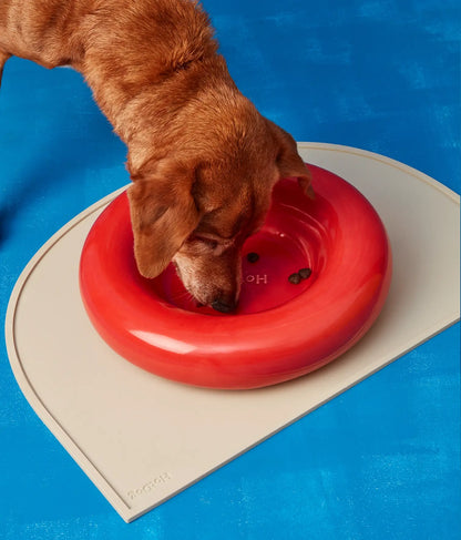Yellow ceramic dog feeder