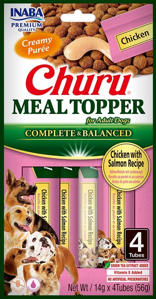 Churu Dog Meal Topper – Chicken & Salmon Recipe, Grain-Free Creamy Purée (4 x 15 ml)