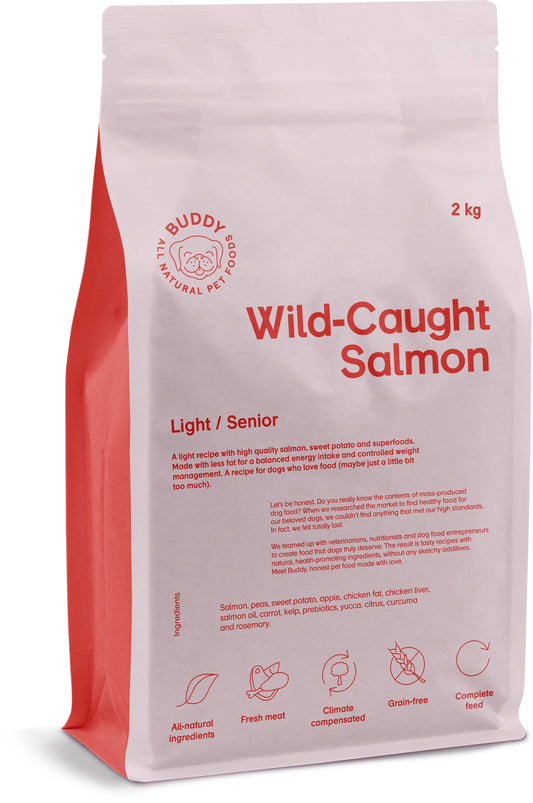 Buddy Wild-Caught Salmon Dog Food 2 kg – Grain-Free for Senior & Low-Activity Dogs