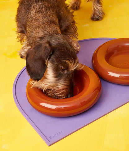 Yellow ceramic dog feeder