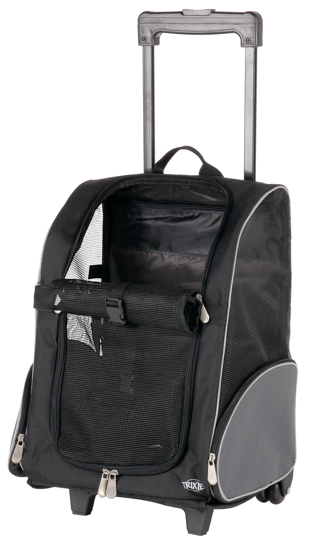 Pet Trolley Backpack – Dog & Cat Carrier (Black/Grey)