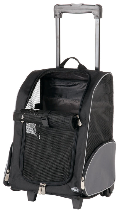 Pet Trolley Backpack – Dog & Cat Carrier (Black/Grey)