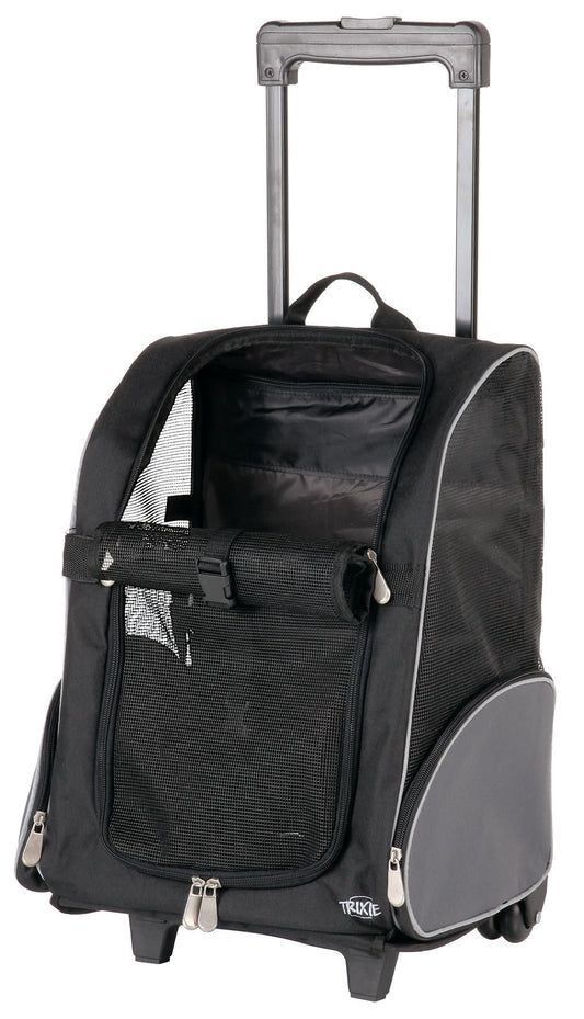 Pet Trolley Backpack – Dog & Cat Carrier (Black/Grey)