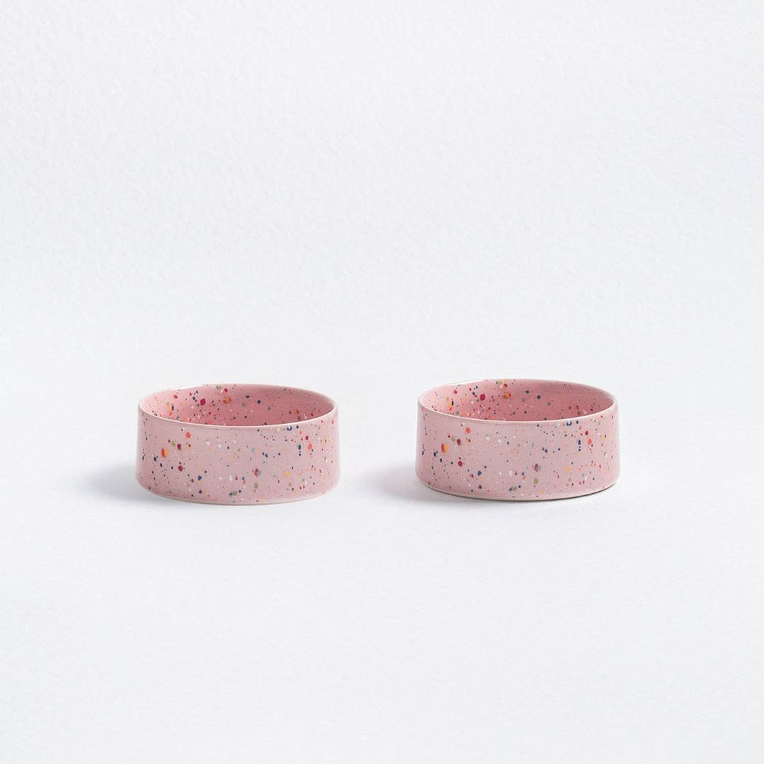New Party Stoneware Pet Bowl 14cm Set of 2 – Pink | Designer Dog Bowls