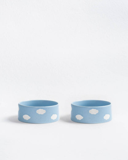Cloud Pet Bowl 16.5cm Set of 2 – Satin Blue | Stoneware Dog Bowls