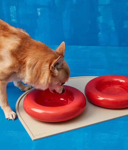 Yellow ceramic dog feeder