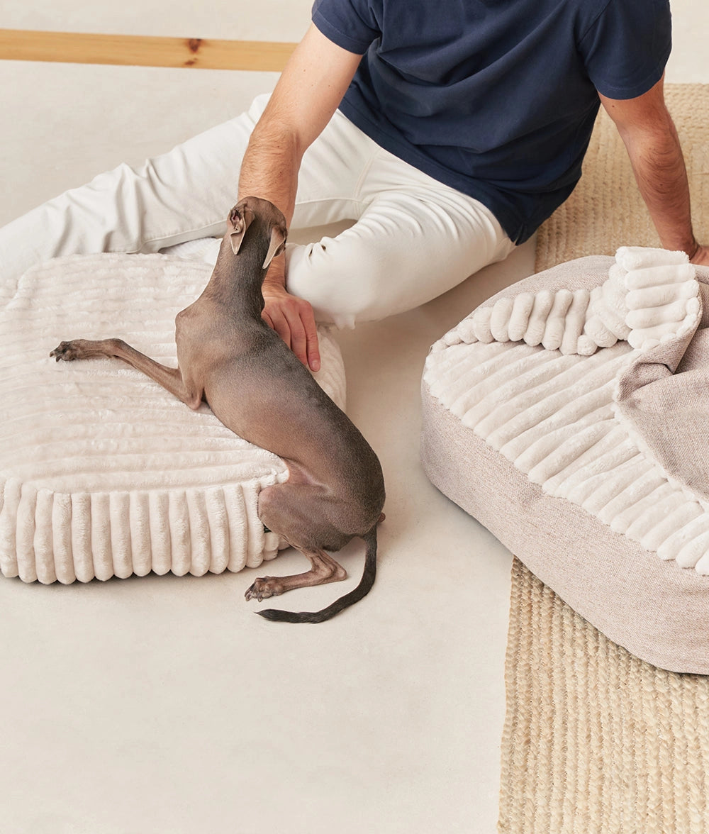 Beige Corduroy Dog Bed with Hood – Maso (Removable & Washable)