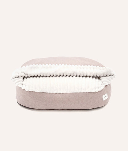 Beige Corduroy Dog Bed with Hood – Maso (Removable & Washable)