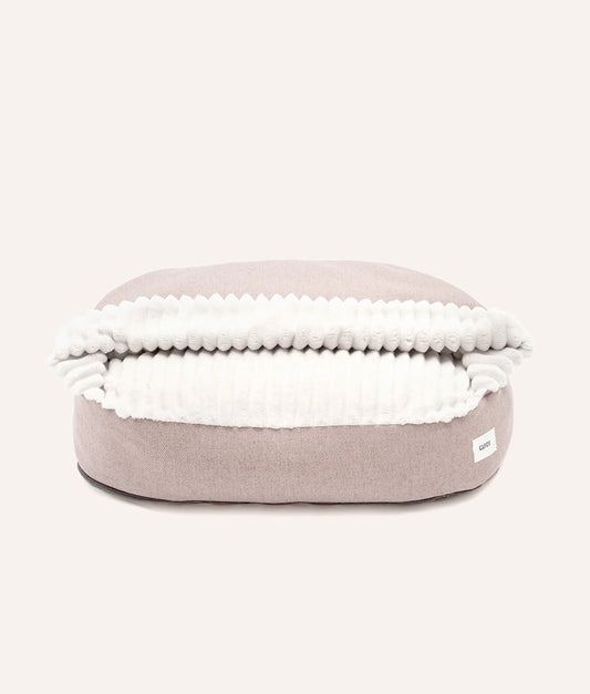 Beige Corduroy Dog Bed with Hood – Maso (Removable & Washable)