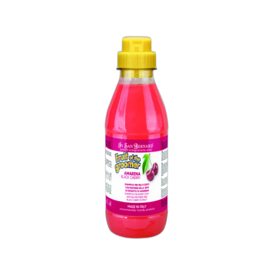 Bottle of San Bernard Fruit of the Groopers Amarena Black Cherry flavor on a white background