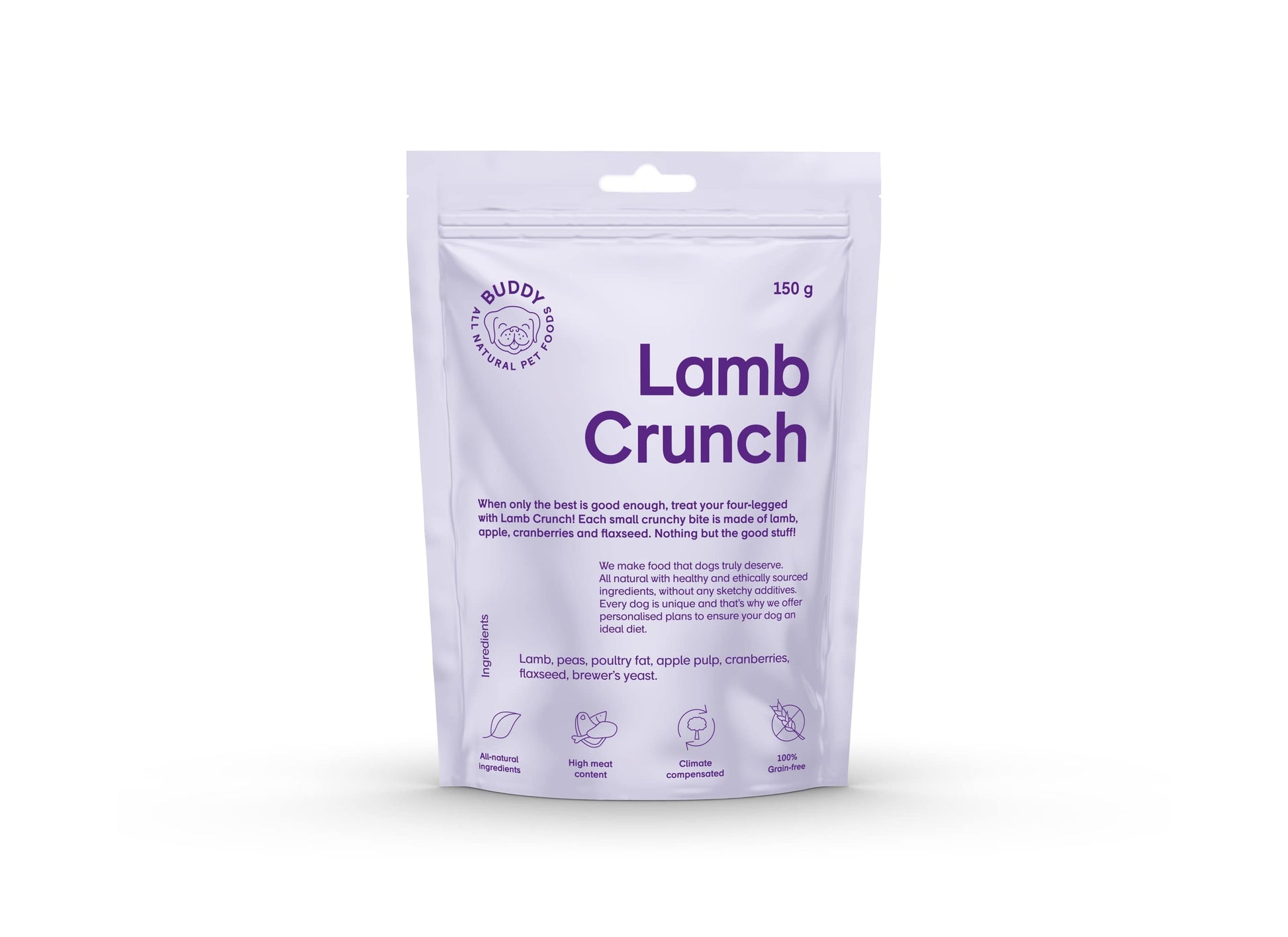 Package of Lamb Crunch dog food on a white background