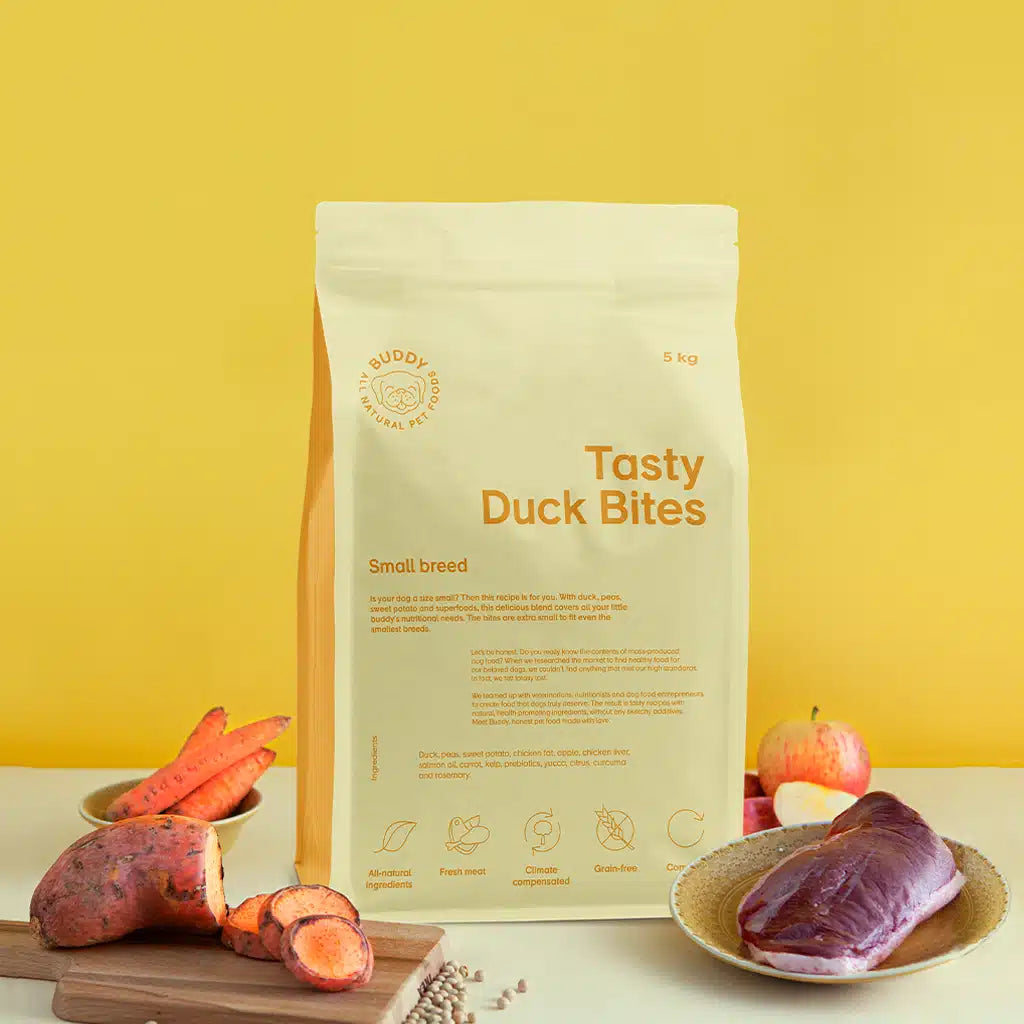 Buddy Tasty Duck Bites Dog Food 2 kg – Grain-Free Complete Meal for Small Dogs
