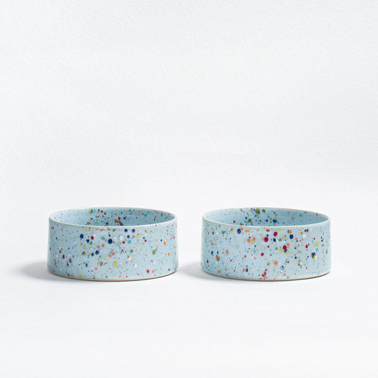 New Party Pet Bowl 16.5cm Set of 2 – Soft Blue | Stoneware Dog Bowls