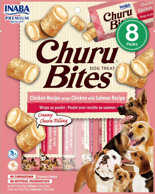 Churu Bites Dog Treats – Chicken & Salmon Recipe | Soft & Grain-Free (8 x Packs)