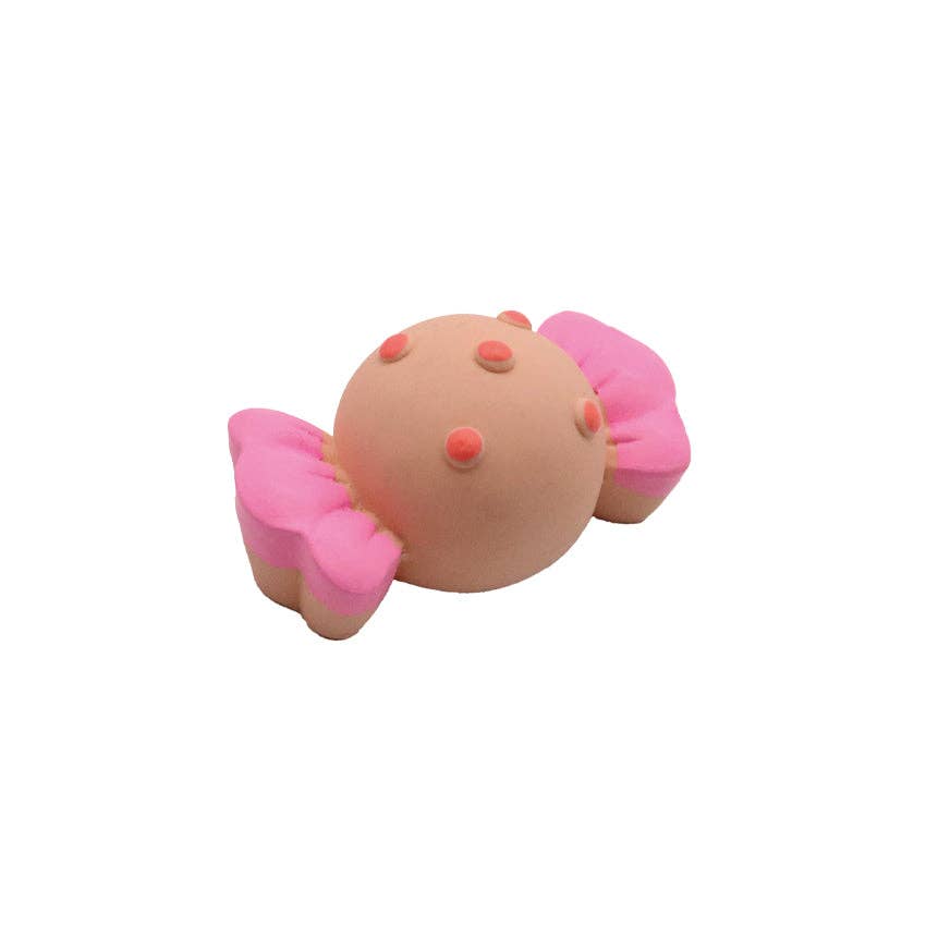 Pink and brown crab-shaped object on a white background