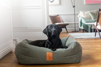 Classic Nest Dog Bed with Leather Details – Desert Green