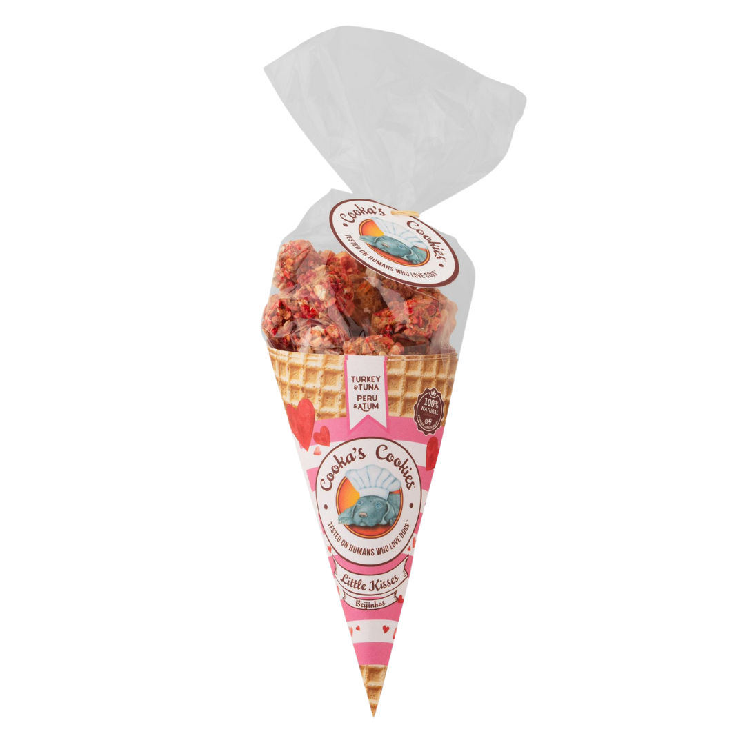 Cones of cookies in a decorative packaging on a white background