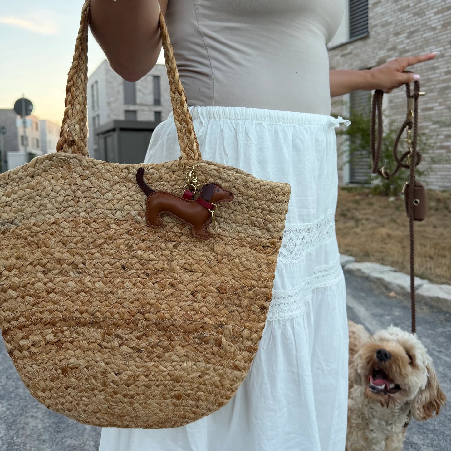 Dachshund Bag Charm | Bordeaux | Vegan Leather & Solid Brass
