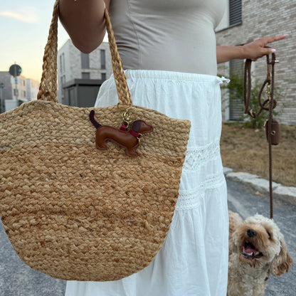 Dachshund Bag Charm | Bordeaux | Vegan Leather & Solid Brass