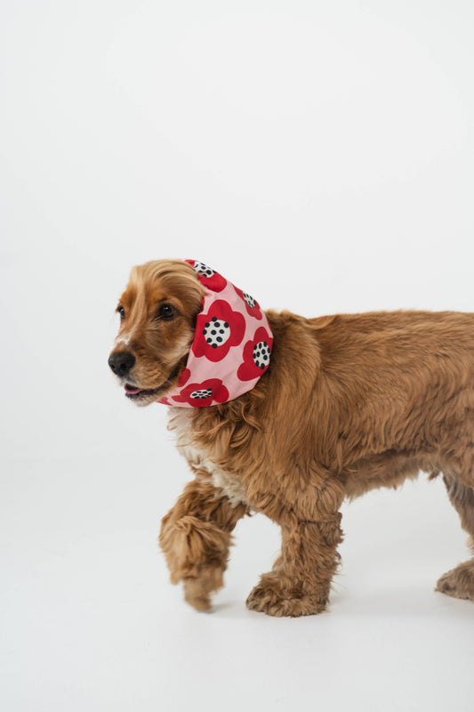 Dog Snood – Red Flowers (Organic Cotton)