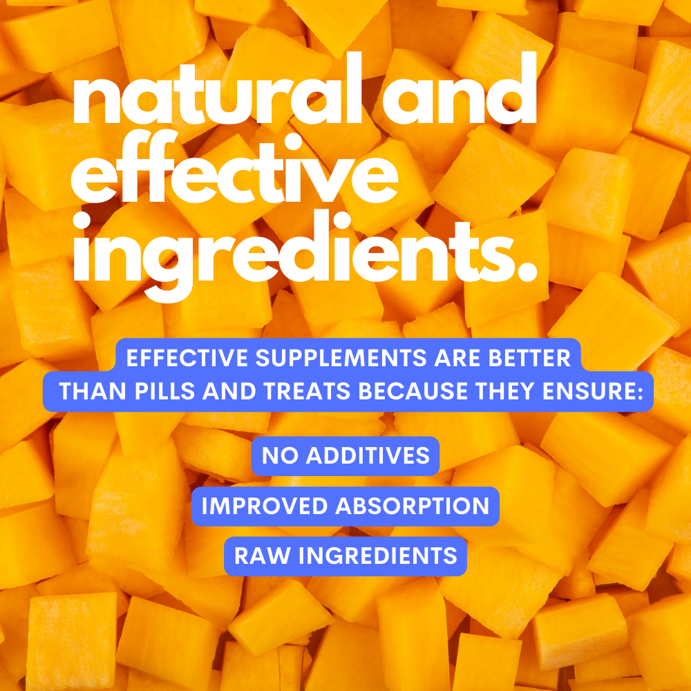 Yellow cubes with text about natural and effective ingredients on a yellow background