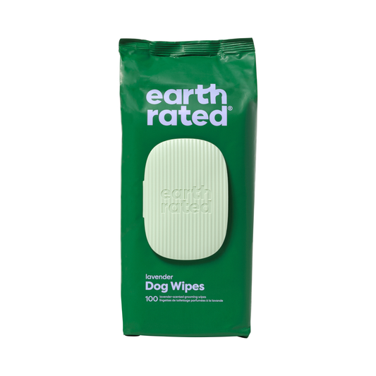 Earth Rated Lavender Dog Wipes (100 pieces) – Biodegradable, 20x20 cm