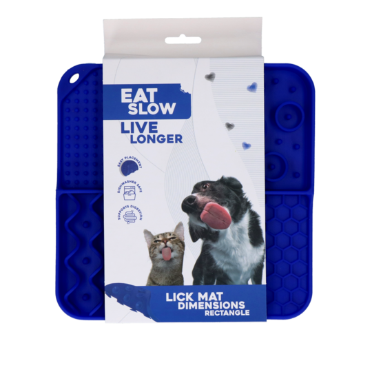 Dog & Cat Lick Mat – Eat Slow Live Longer Rectangle Blue 21x21 cm | Slow Feeder