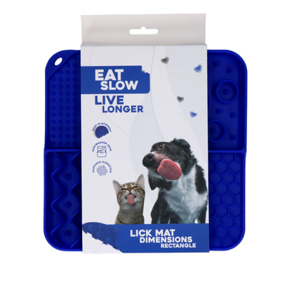 Dog & Cat Lick Mat – Eat Slow Live Longer Rectangle Blue 21x21 cm | Slow Feeder