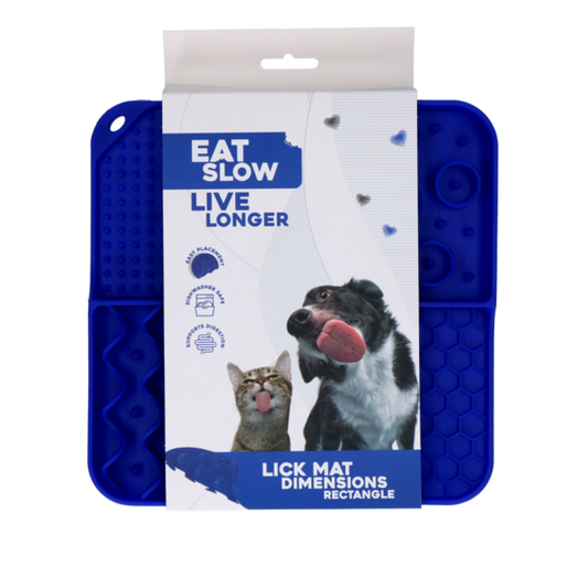 Dog & Cat Lick Mat – Eat Slow Live Longer Rectangle Blue 21x21 cm | Slow Feeder