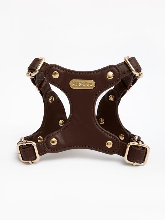 Eco-Leather Refined Small Dog Harness | Chocolate