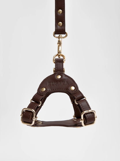 Eco-Leather Refined Small Dog Harness | Chocolate